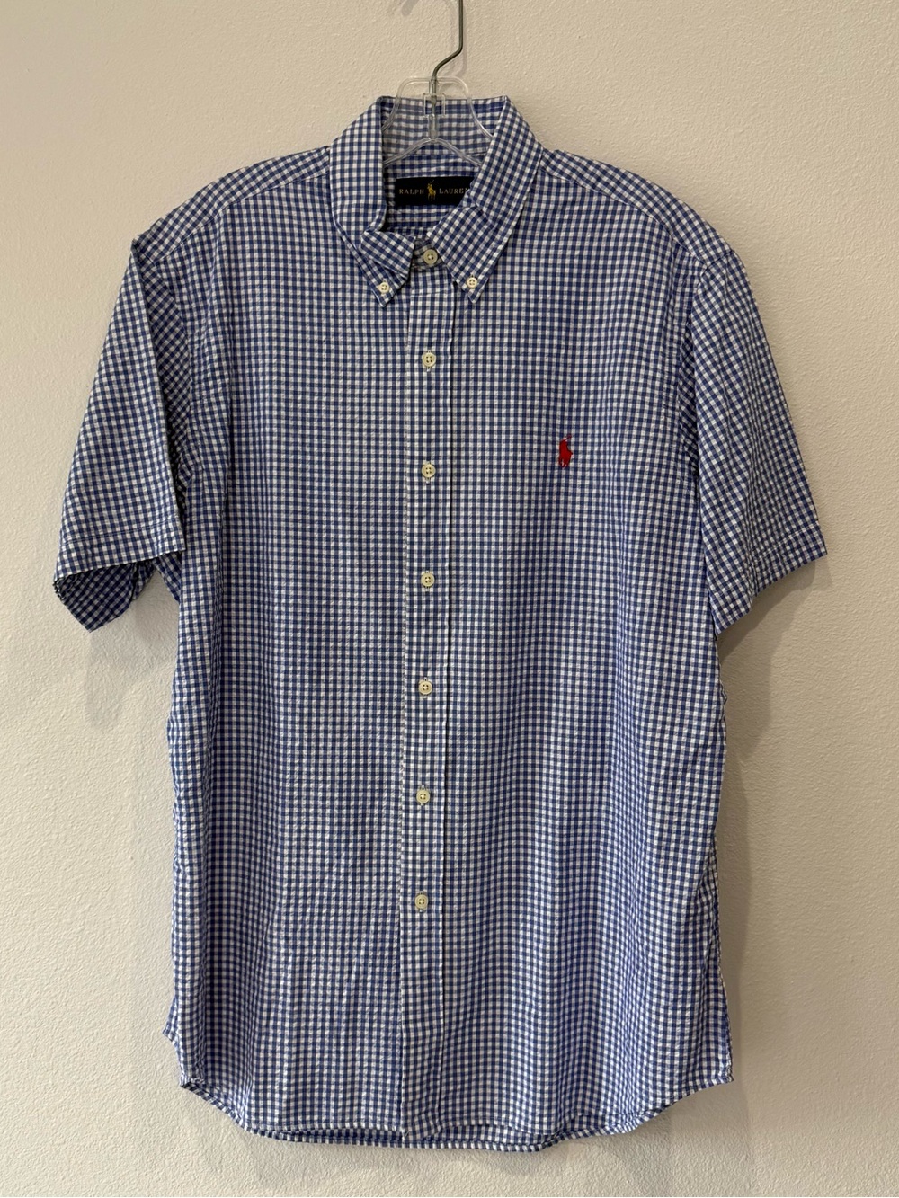 Ralph Lauren Blue and White Gingham Short-Sleeve Button-Down Shirt